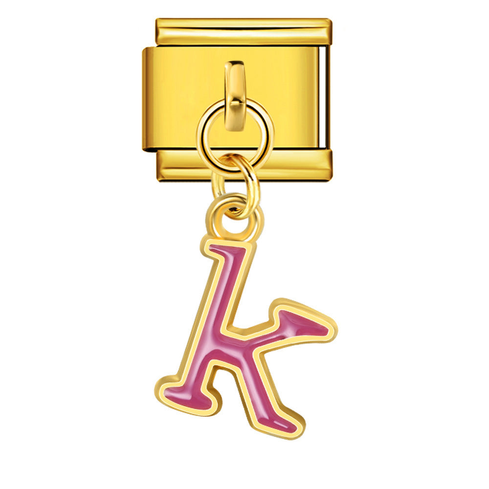 Gold Background, Colorful Oil Dripping Letters, Italian Module Bracelet, Titanium Steel Welded Hook, Fashionable and Simple Wristband Accessory Gold Background, Colorful Oil Dripping Letters, Italian Module Bracelet, Titanium Steel Welded Hook, Fashionable and Simple Wristband Accessory