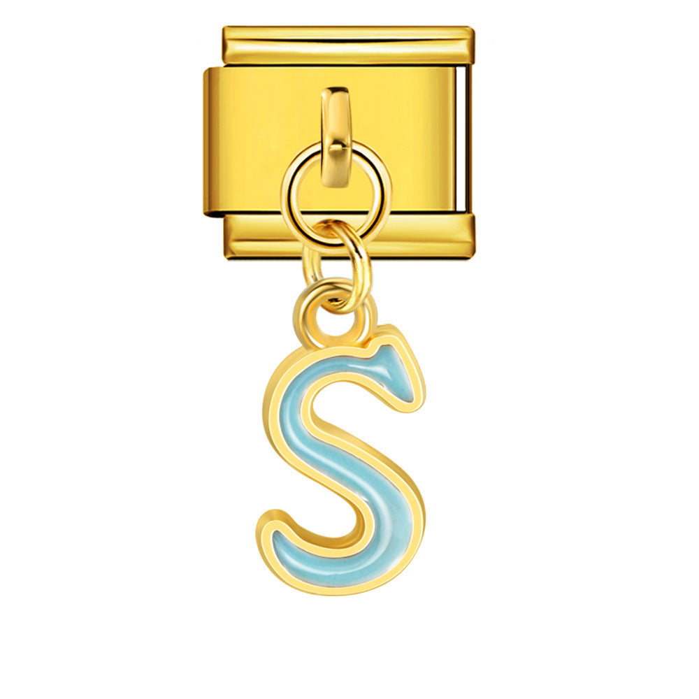 Gold Background, Colorful Oil Dripping Letters, Italian Module Bracelet, Titanium Steel Welded Hook, Fashionable and Simple Wristband Accessory Gold Background, Colorful Oil Dripping Letters, Italian Module Bracelet, Titanium Steel Welded Hook, Fashionable and Simple Wristband Accessory