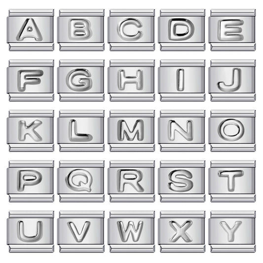 New Stainless Steel Silver Convex English Letter Italian Module Bracelet DIY Elastic Splicing Strap Chain