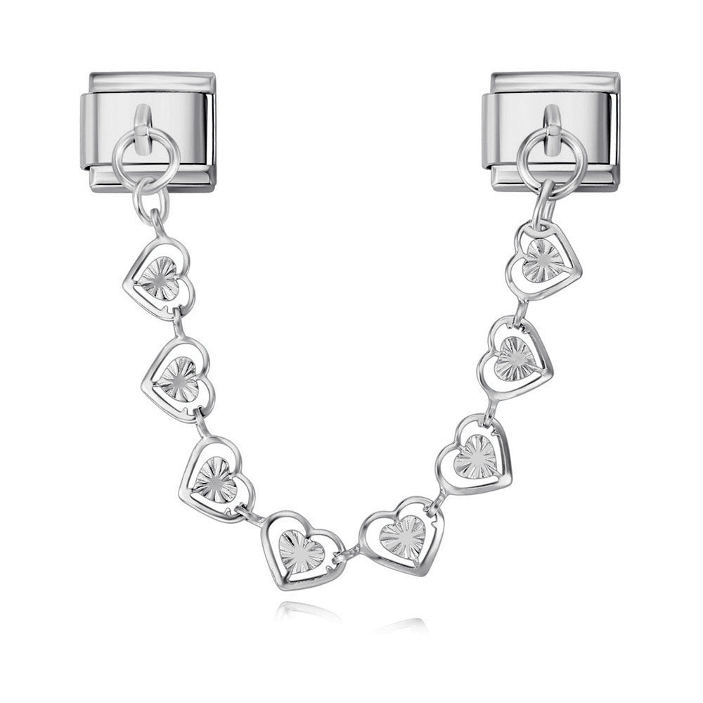 New Stainless Steel Heart-shaped Pendant Italian Module Bracelet with Double Hooks DIY Elastic Splicing Strap Chain New Stainless Steel Heart-shaped Pendant Italian Module Bracelet with Double Hooks DIY Elastic Splicing Strap Chain