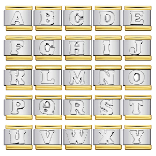 Fashion Gold Cover Silver Concave English Letter Bracelet Titanium Steel Non Dripping Oil DIY Italian Module Bracelet Wholesale