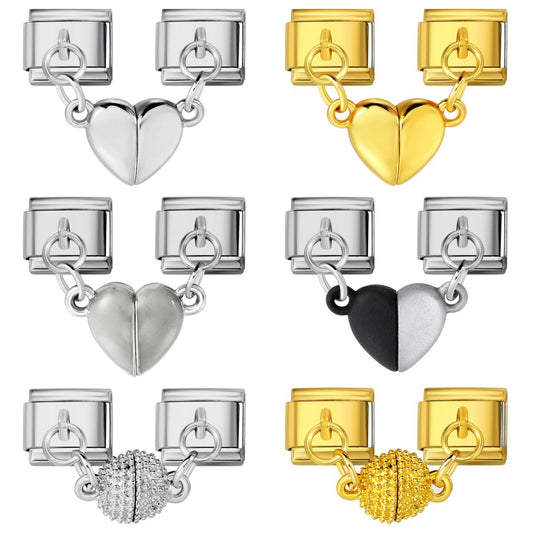 Magnetic Suction Heart-shaped Double Pendant Bracelet Accessory Titanium Steel DIY Free Splicing Italian Module Bracelet