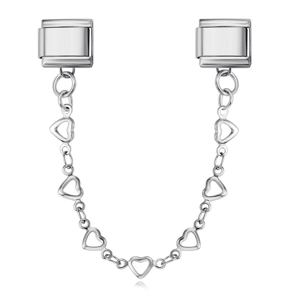 New Stainless Steel Heart-shaped Pendant Italian Module Bracelet with Double Hooks DIY Elastic Splicing Strap Chain New Stainless Steel Heart-shaped Pendant Italian Module Bracelet with Double Hooks DIY Elastic Splicing Strap Chain