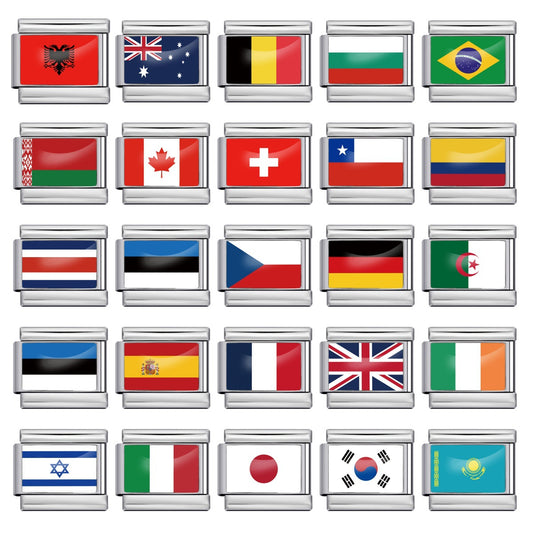 Hot Selling New World Flag Photo Dropper Series Titanium Steel DIY Italian Module Bracelet Accessories Wholesale