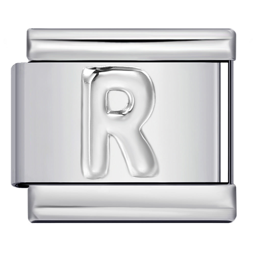 Italian Stainless Steel Silver Raised 26 Letter DIY Module Bracelet with Free Splicing Elastic Watch Strap Italian Stainless Steel Silver Raised 26 Letter DIY Module Bracelet with Free Splicing Elastic Watch Strap