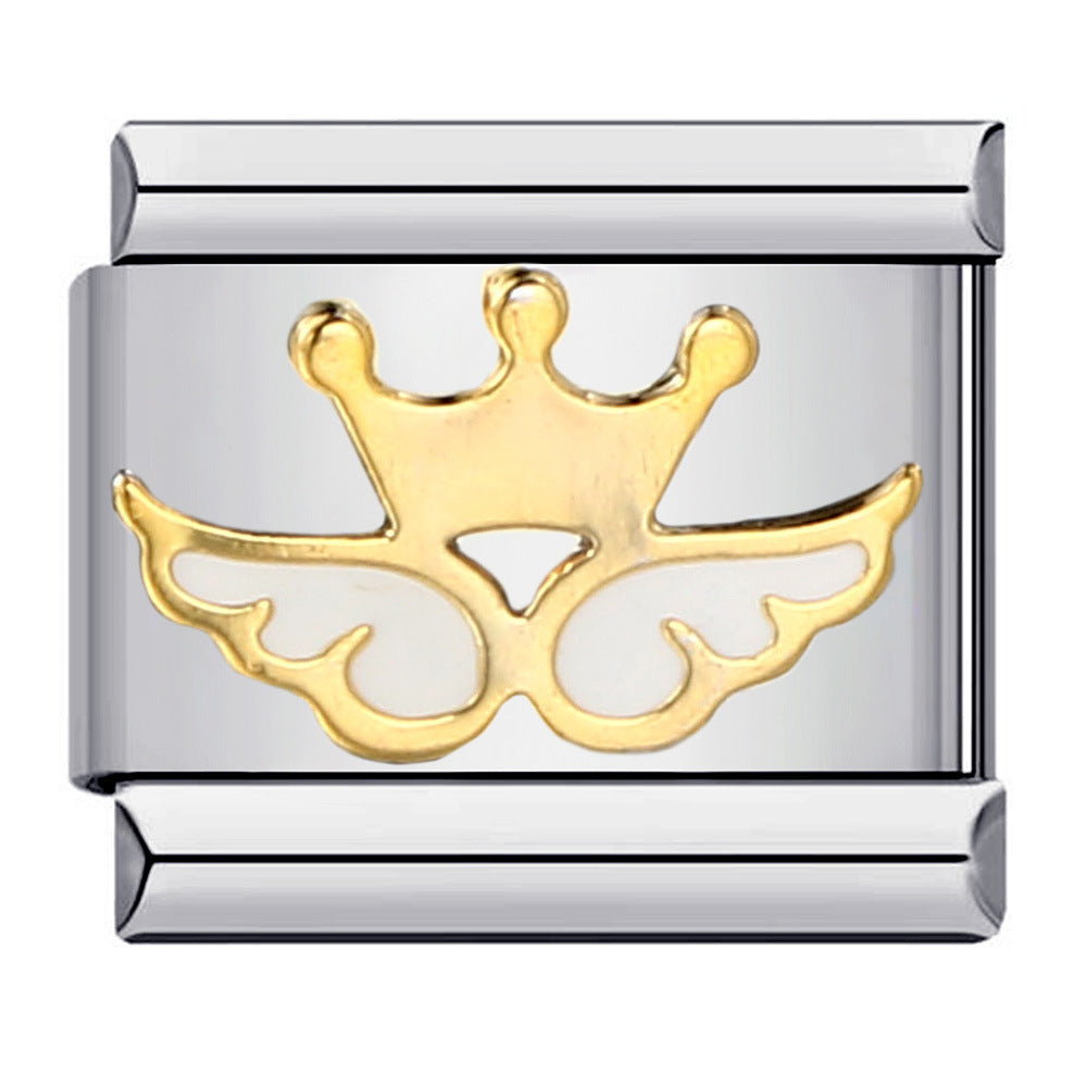 Fresh Titanium Steel Gold Plated Drip Oil Cartoon DIY Italian Module Bracelet Stainless Steel Welded Pattern Strap Chain Fresh Titanium Steel Gold Plated Drip Oil Cartoon DIY Italian Module Bracelet Stainless Steel Welded Pattern Strap Chain