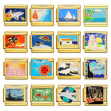 Gold Bottom Tourist Resort Scenery Pattern Italian Module Bracelet DIY Welding Drip Oil Stainless Steel Strap Chain Gold Bottom Tourist Resort Scenery Pattern Italian Module Bracelet DIY Welding Drip Oil Stainless Steel Strap Chain