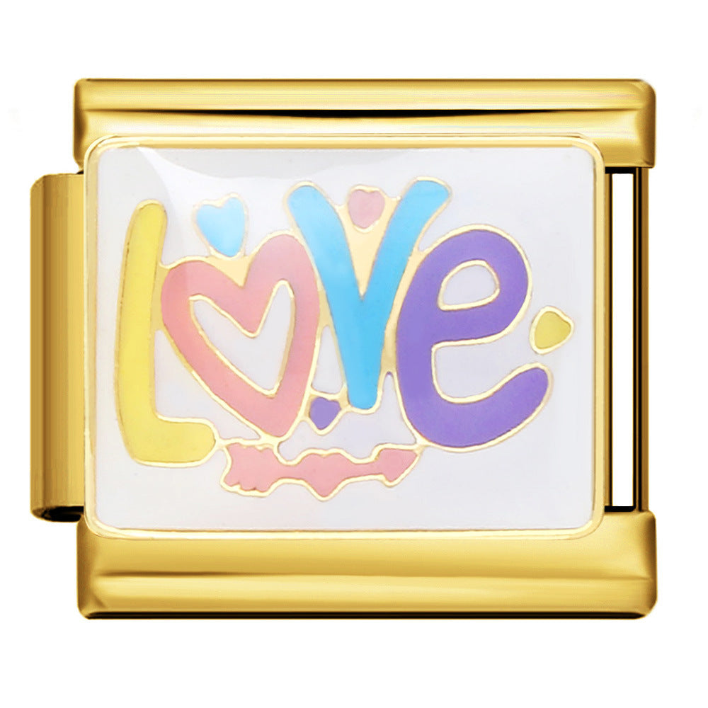 Gold and Silver Bottom Colorful Pattern Italian Module Bracelet Titanium Steel Welding Drip Oil DIY Bracelet Girlfriend Gift for Girls Gold and Silver Bottom Colorful Pattern Italian Module Bracelet Titanium Steel Welding Drip Oil DIY Bracelet Girlfriend Gift for Girls