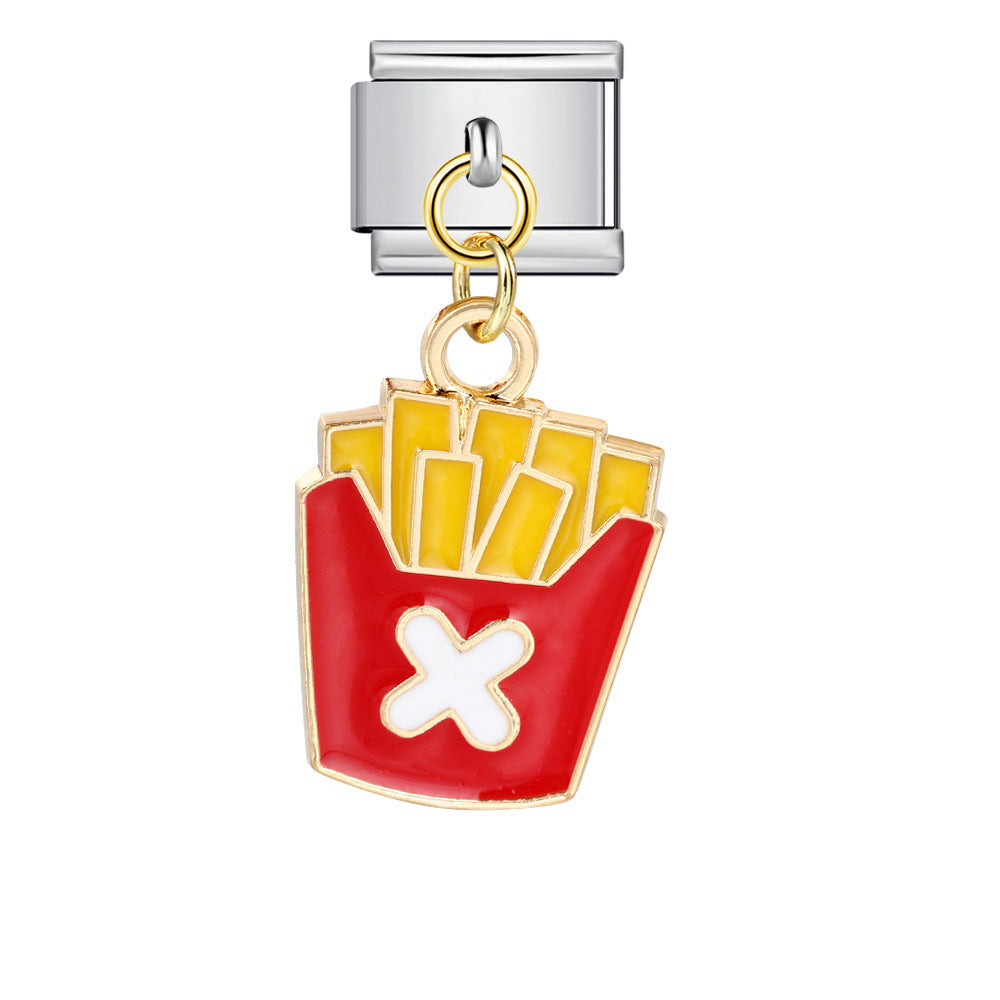 Gourmet Series Burger Fry Pendant Italian Module Bracelet Welding Drip Oil DIY Titanium Steel Strap Chain Gourmet Series Burger Fry Pendant Italian Module Bracelet Welding Drip Oil DIY Titanium Steel Strap Chain