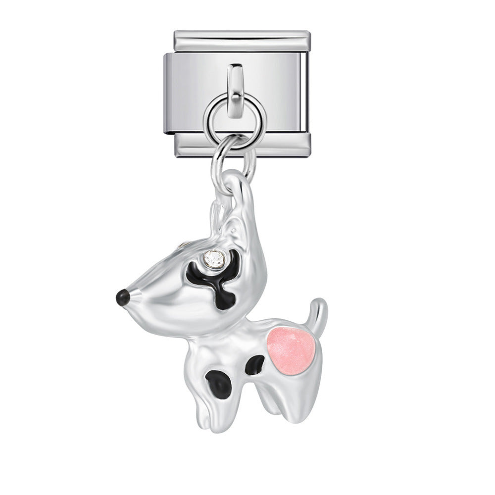 Silver Bottom Cute Pendant Italian Module Bracelet Hook DIY Titanium Steel Micro Inlaid Zircon Elastic Splicing Strap Chain Silver Bottom Cute Pendant Italian Module Bracelet Hook DIY Titanium Steel Micro Inlaid Zircon Elastic Splicing Strap Chain