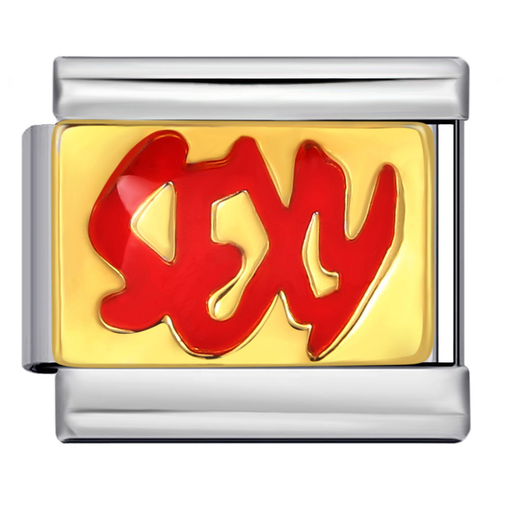 Romantic Valentine's Day Sweet Series Italian Module Bracelet Titanium Steel Welding Drip Oil Pattern DIY Bracelet Romantic Valentine's Day Sweet Series Italian Module Bracelet Titanium Steel Welding Drip Oil Pattern DIY Bracelet