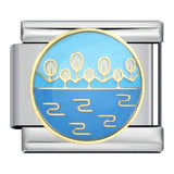 New River, Mountain, Seaside Scenery Italian Module Bracelet with Gold Plating and Oil Dripping DIY Welding Stainless Steel Bracelet New River, Mountain, Seaside Scenery Italian Module Bracelet with Gold Plating and Oil Dripping DIY Welding Stainless Steel Bracelet