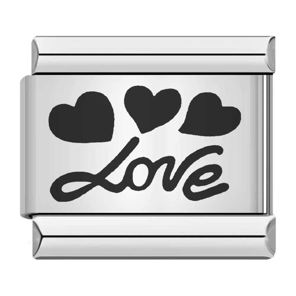 Cross Border Hot Selling Laser Engraving Heart-shaped Series Titanium Steel Handmade DIY Italian Module Bracelet Wholesale Cross Border Hot Selling Laser Engraving Heart-shaped Series Titanium Steel Handmade DIY Italian Module Bracelet Wholesale