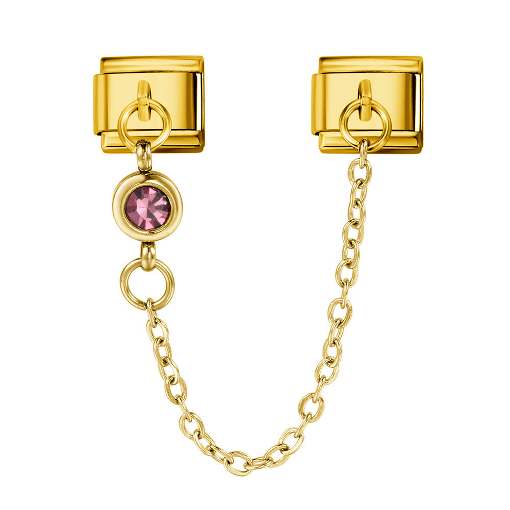 Cross Border Hot Selling 12th Birthday Stone Italian Module Bracelet Gold Hook Pendant DIY Elastic Stainless Steel Bracelet Cross Border Hot Selling 12th Birthday Stone Italian Module Bracelet Gold Hook Pendant DIY Elastic Stainless Steel Bracelet