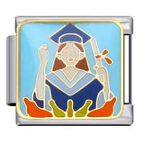 Student Graduation Pattern Italian Module Bracelet DIY Titanium Steel Welded Oil-Drip Elastic Splice Watch Strap Chain Student Graduation Pattern Italian Module Bracelet DIY Titanium Steel Welded Oil-Drip Elastic Splice Watch Strap Chain