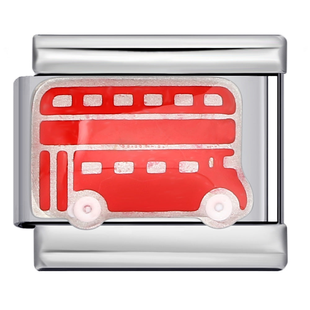 Hot Selling Fire Truck Train Italian Modular Bracelet DIY Titanium Steel Welding Gold Plated Drip Oil Bangle Hot Selling Fire Truck Train Italian Modular Bracelet DIY Titanium Steel Welding Gold Plated Drip Oil Bangle