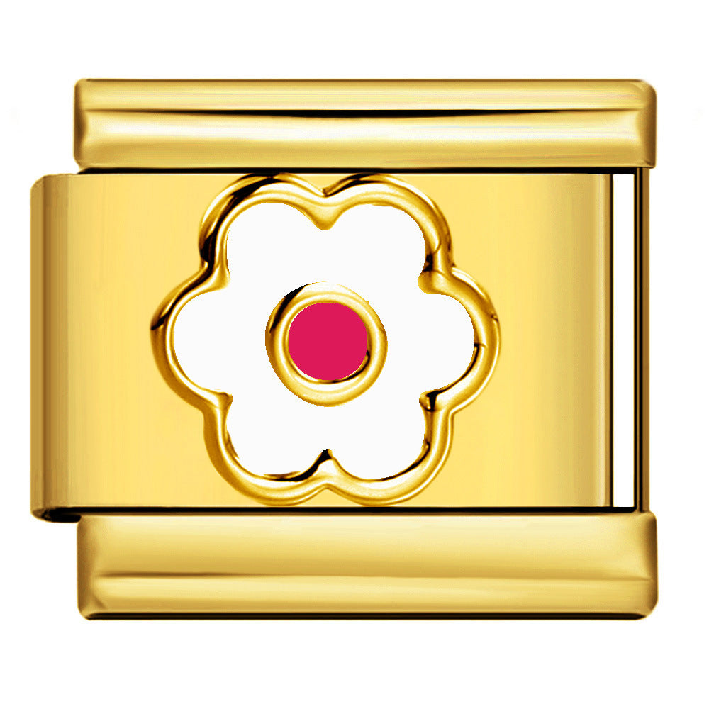 Color Drip Oil Petal Stamping Series DIY Italian Module Bracelet Titanium Steel Gold Plated Elastic Splicing Bracelet Color Drip Oil Petal Stamping Series DIY Italian Module Bracelet Titanium Steel Gold Plated Elastic Splicing Bracelet