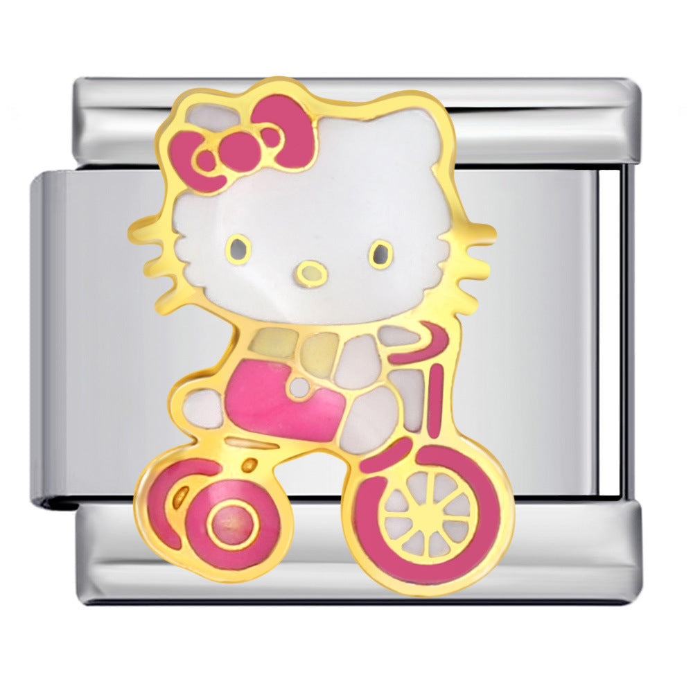 Cute Cartoon Cat Titanium Steel Welded Drip Bracelet DIY Italian Modular Charm Friendship Gift for Besties Cute Cartoon Cat Titanium Steel Welded Drip Bracelet DIY Italian Modular Charm Friendship Gift for Besties