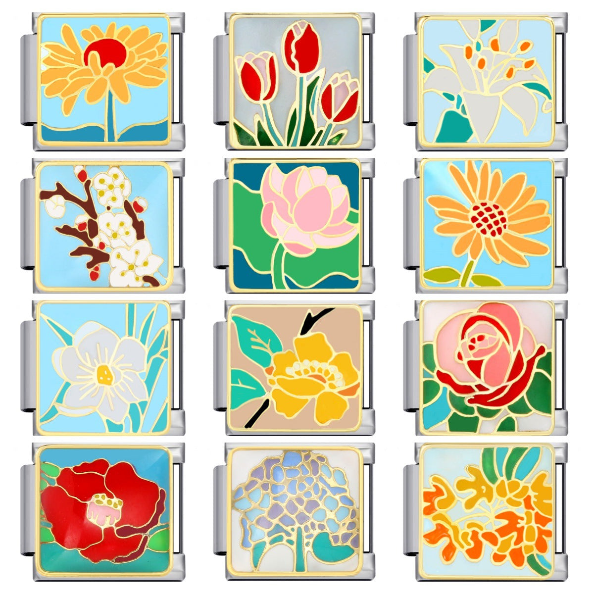 Flower Series Italian Module Bracelet Stainless Steel Welding Gold Plating Drip Oil DIY Elastic Bracelet Accessories Wholesale Flower Series Italian Module Bracelet Stainless Steel Welding Gold Plating Drip Oil DIY Elastic Bracelet Accessories Wholesale