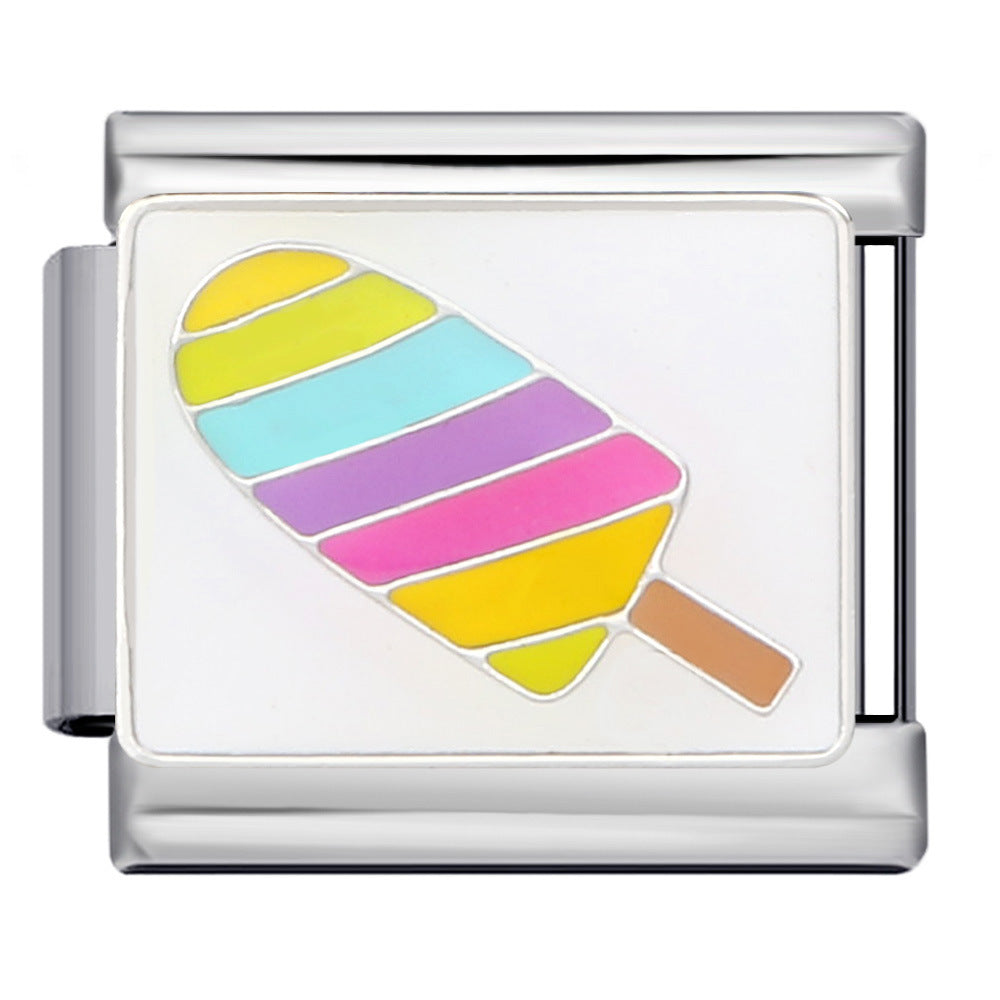 Gold and Silver Bottom Colorful Pattern Italian Module Bracelet Titanium Steel Welding Drip Oil DIY Bracelet Girlfriend Gift for Girls Gold and Silver Bottom Colorful Pattern Italian Module Bracelet Titanium Steel Welding Drip Oil DIY Bracelet Girlfriend Gift for Girls