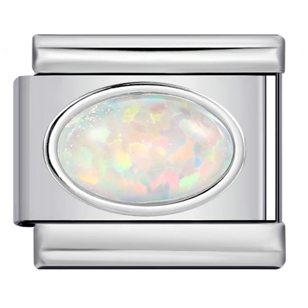 Elliptical Colored Stone Italian Module Bracelet Birthday Stone Stainless Steel DIY Simple and Versatile Bracelet Accessories Elliptical Colored Stone Italian Module Bracelet Birthday Stone Stainless Steel DIY Simple and Versatile Bracelet Accessories