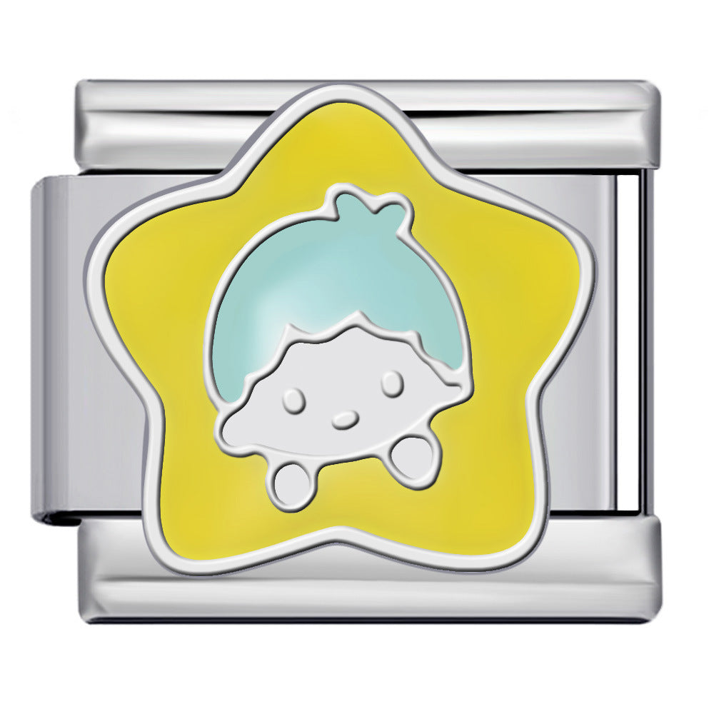 Cute Cartoon Character Series Titanium Steel Welding Drip Oil DIY Bracelet Italian Module Bracelet Accessories Wholesale Cute Cartoon Character Series Titanium Steel Welding Drip Oil DIY Bracelet Italian Module Bracelet Accessories Wholesale