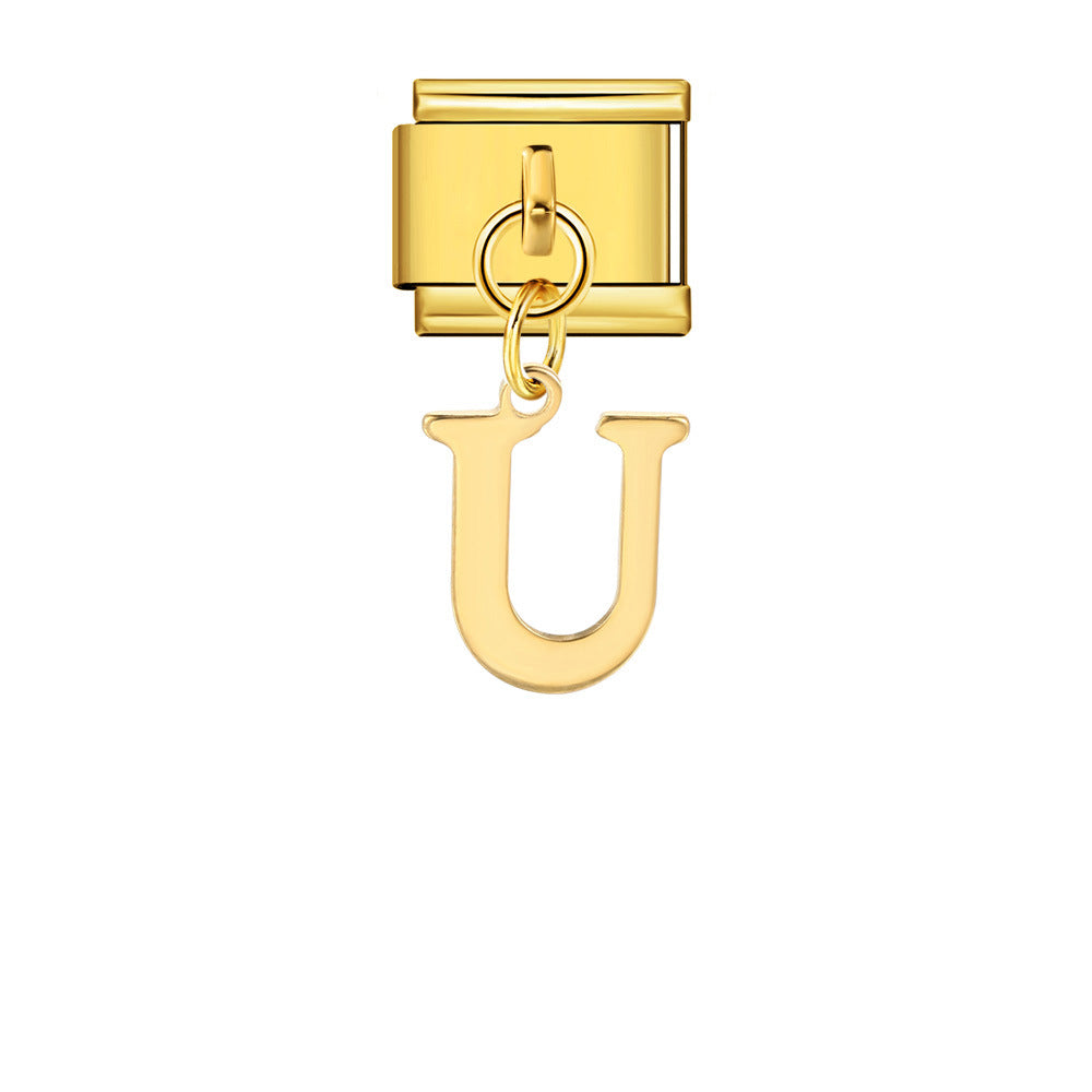 Gold Simplified Letter Italian Module Bracelet Stainless Steel Handmade Hook DIY Splicing Assembly Bracelet Gold Simplified Letter Italian Module Bracelet Stainless Steel Handmade Hook DIY Splicing Assembly Bracelet