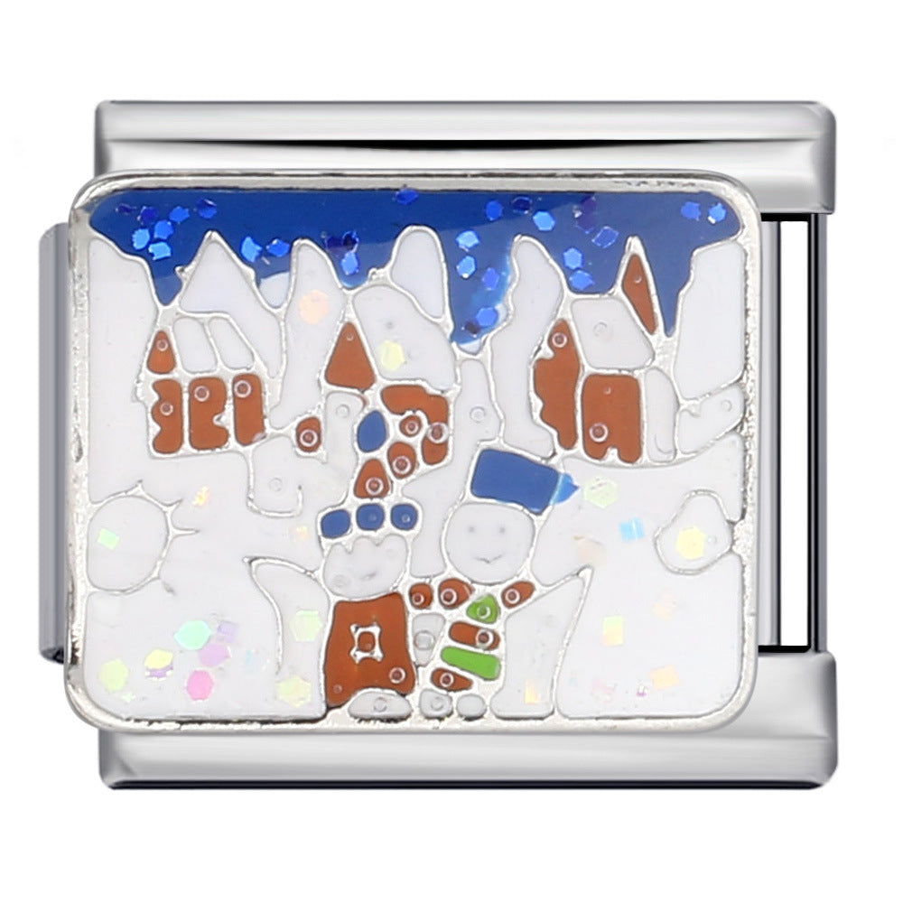 Fairy Tale Castle Italian Module Bracelet Titanium Steel Welding Gold Drip Oil Cartoon DIY Splicing Bracelet Accessories Fairy Tale Castle Italian Module Bracelet Titanium Steel Welding Gold Drip Oil Cartoon DIY Splicing Bracelet Accessories