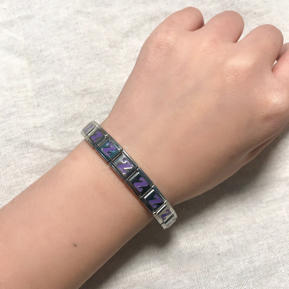 New Titanium Steel Purple English Letter DIY Italian Module Bracelet Alphebat New Titanium Steel Purple English Letter DIY Italian Module Bracelet Alphebat