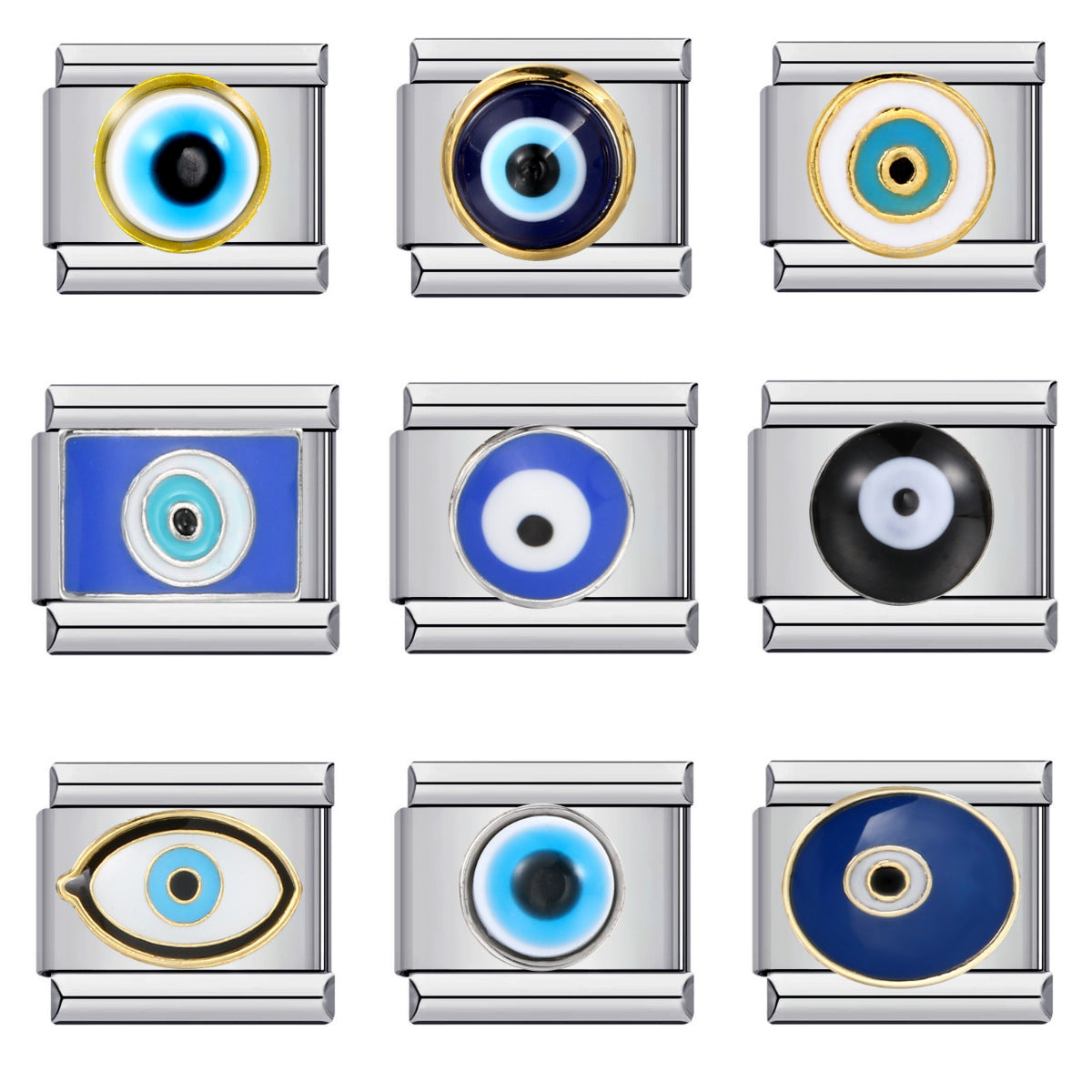 Cross Border New Devil's Eye Italian Module Bracelet Titanium Steel Welding Drip Oil Cartoon DIY Elastic Bracelet Cross Border New Devil's Eye Italian Module Bracelet Titanium Steel Welding Drip Oil Cartoon DIY Elastic Bracelet