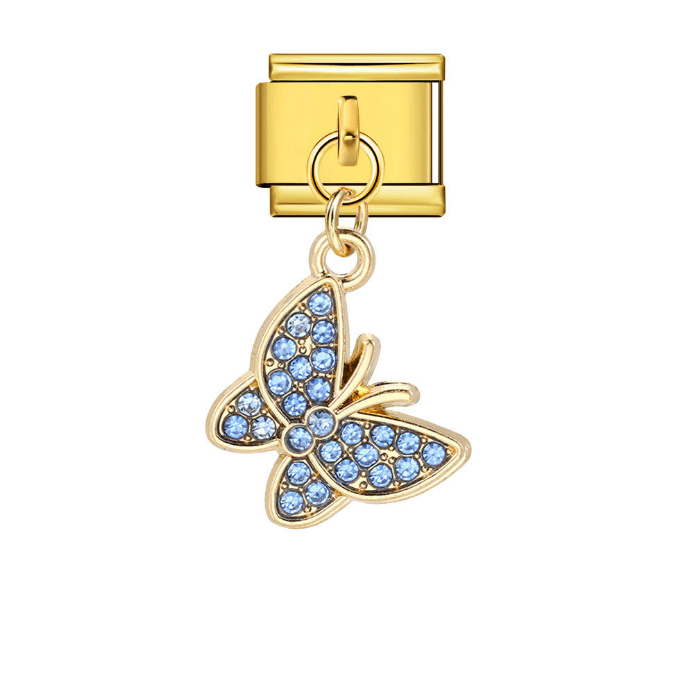 Fashion Diamond Butterfly Pendant Italian Modular Bracelet Gold Silver Elastic DIY Titanium Steel Chain Fashion Diamond Butterfly Pendant Italian Modular Bracelet Gold Silver Elastic DIY Titanium Steel Chain