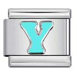 New Titanium Steel Sky Blue English Letter Series DIY Elastic Bracelet Accessories Italian Module Bracelet Alphebat New Titanium Steel Sky Blue English Letter Series DIY Elastic Bracelet Accessories Italian Module Bracelet Alphebat