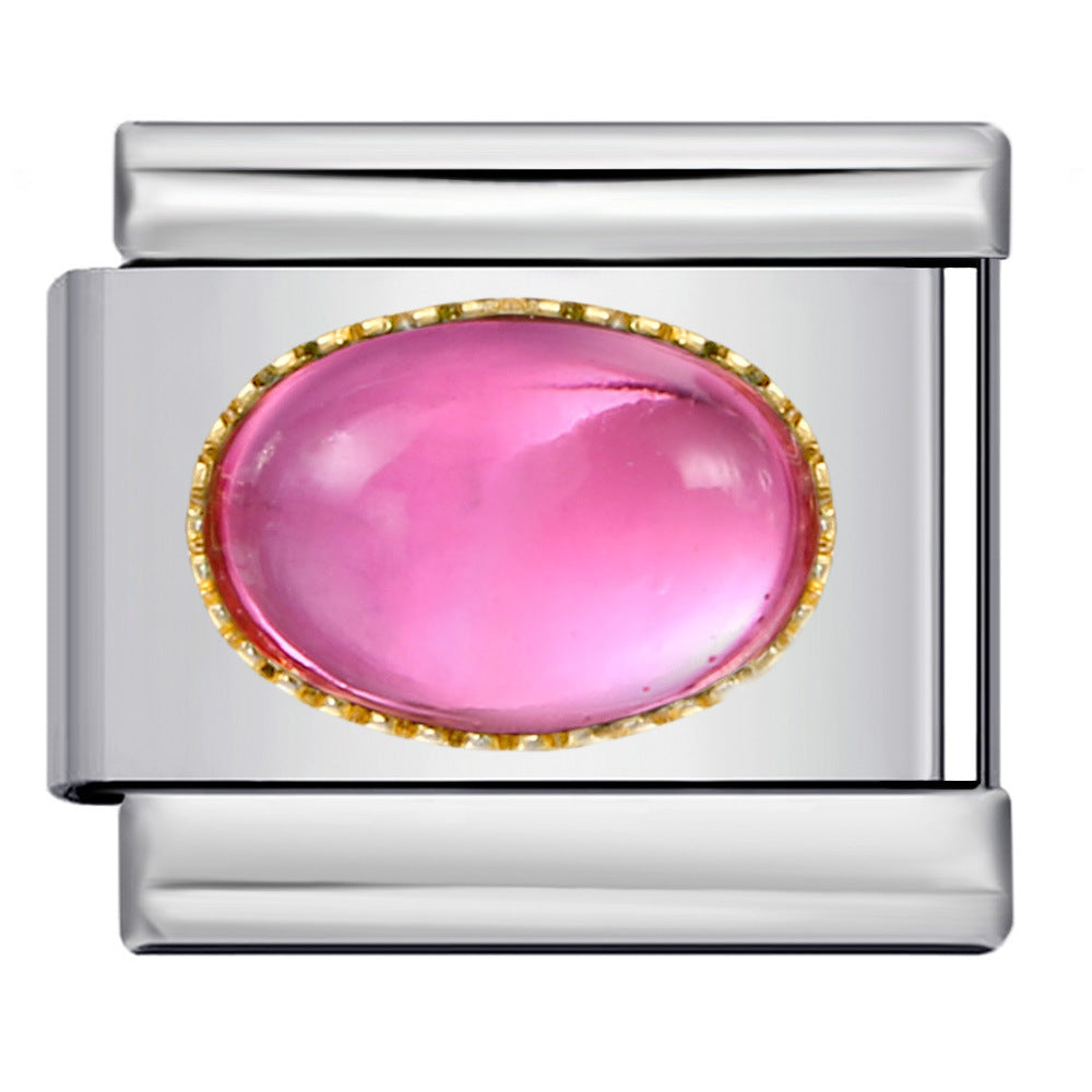 New Gold and Silver Bottom Micro Inlaid Oval Colored Stone Italian Module Bracelet DIY Titanium Steel Welding Oil Dripping Bracelet New Gold and Silver Bottom Micro Inlaid Oval Colored Stone Italian Module Bracelet DIY Titanium Steel Welding Oil Dripping Bracelet