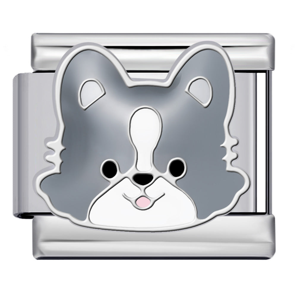 Cute Cartoon Dog Cute Pet Series Titanium Steel Welding Drip Oil DIY Italian Module Bracelet Accessories Cute Cartoon Dog Cute Pet Series Titanium Steel Welding Drip Oil DIY Italian Module Bracelet Accessories