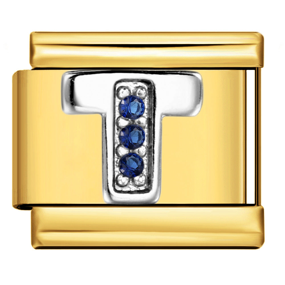 Italian Module Bracelet Gold Background Blue Diamond Letters DIY Stainless Steel Elastic Assembly Welded Strap Bracelet Italian Module Bracelet Gold Background Blue Diamond Letters DIY Stainless Steel Elastic Assembly Welded Strap Bracelet