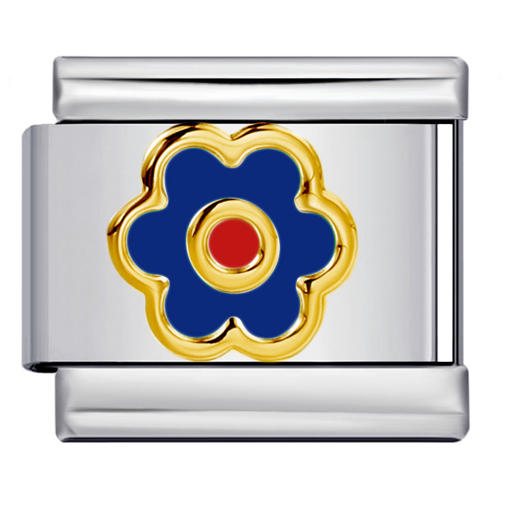 Color Drip Oil Petal Stamping Series DIY Italian Module Bracelet Titanium Steel Gold Plated Elastic Splicing Bracelet Color Drip Oil Petal Stamping Series DIY Italian Module Bracelet Titanium Steel Gold Plated Elastic Splicing Bracelet