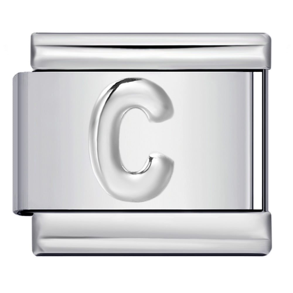 Italian Stainless Steel Silver Raised 26 Letter DIY Module Bracelet with Free Splicing Elastic Watch Strap Italian Stainless Steel Silver Raised 26 Letter DIY Module Bracelet with Free Splicing Elastic Watch Strap