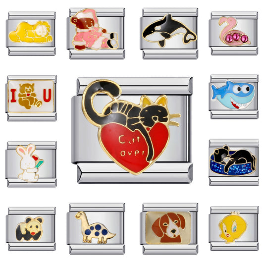 New Cute Animal Italian Modular Bracelet Titanium Steel Welding Oil Drip Cartoon DIY Fashion Wristband