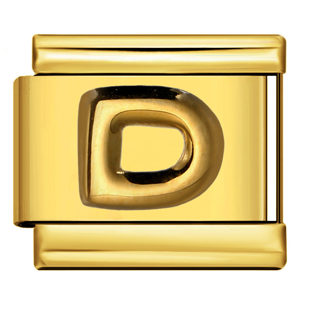 Golden Convex Letter Series Italian Module Bracelet Titanium Steel Stamping DIY Elastic Splicing Bracelet Accessories Golden Convex Letter Series Italian Module Bracelet Titanium Steel Stamping DIY Elastic Splicing Bracelet Accessories