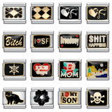 Black Gold Plated Cartoon DIY Italian Modular Bracelet Unique Welded Pattern Stainless Steel Bangle Black Gold Plated Cartoon DIY Italian Modular Bracelet Unique Welded Pattern Stainless Steel Bangle