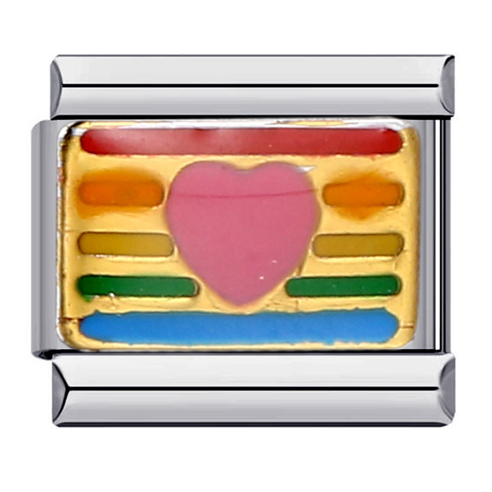 Cross Border Hot Selling Rainbow Love Italian Module Bracelet, Stainless Steel Elastic DIY Bracelet Accessories Wholesale Cross Border Hot Selling Rainbow Love Italian Module Bracelet, Stainless Steel Elastic DIY Bracelet Accessories Wholesale