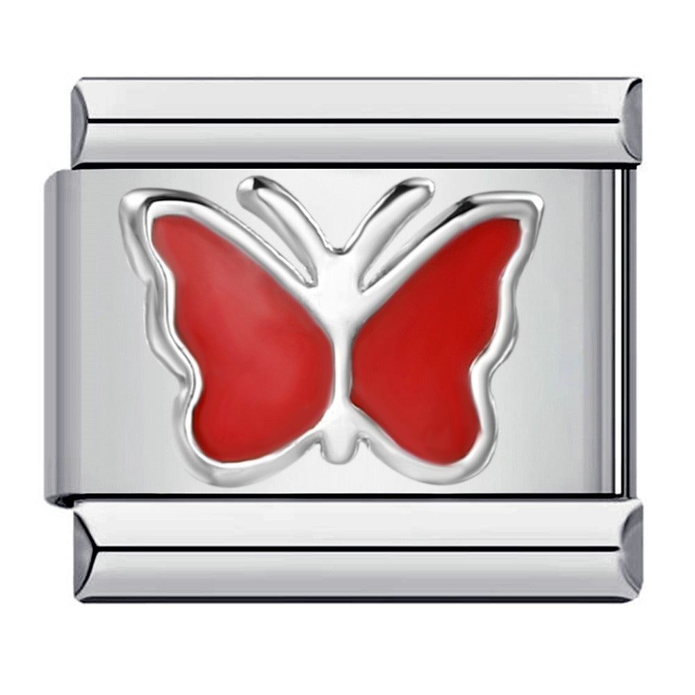 Titanium Steel Love Butterfly Stamping Pattern Color Drip Oil DIY Italian Module Bracelet Italian Charm Reference Knowledge 70/1000 T Titanium Steel Love Butterfly Stamping Pattern Color Drip Oil DIY Italian Module Bracelet Italian Charm Reference Knowledge 70/1000 T