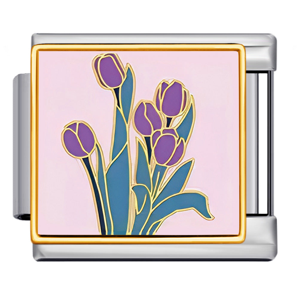 Square Flower Italian Module Bracelet Titanium Steel Welding Drip Oil Pattern DIY Strap Chain Accessories Wholesale Square Flower Italian Module Bracelet Titanium Steel Welding Drip Oil Pattern DIY Strap Chain Accessories Wholesale