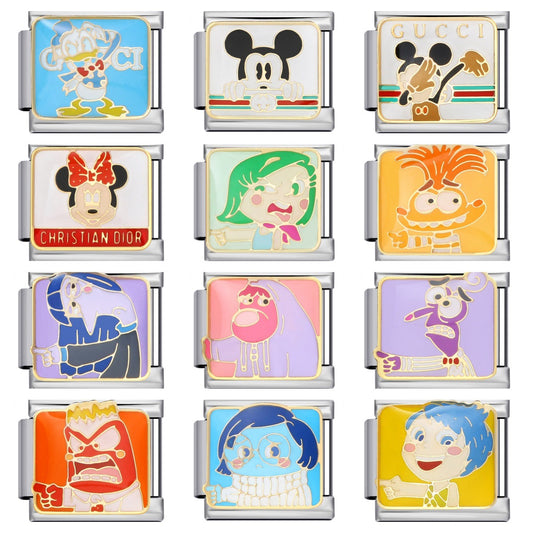 European and American Cross Border Cartoon Character Italian Module Bracelet Titanium Steel Welding Drip Oil Pattern DIY Splicing Bracelet