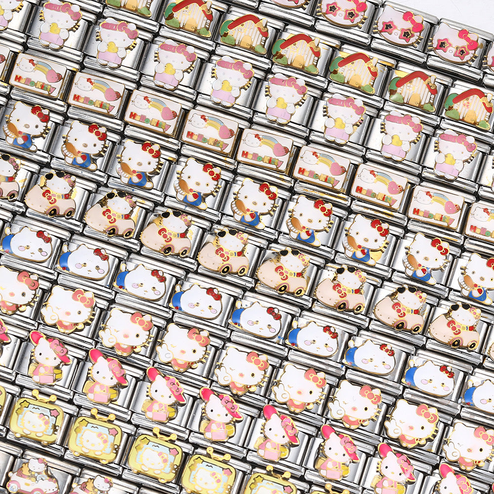 Cute Cartoon Cat Titanium Steel Welded Drip Bracelet DIY Italian Modular Charm Friendship Gift for Besties Cute Cartoon Cat Titanium Steel Welded Drip Bracelet DIY Italian Modular Charm Friendship Gift for Besties