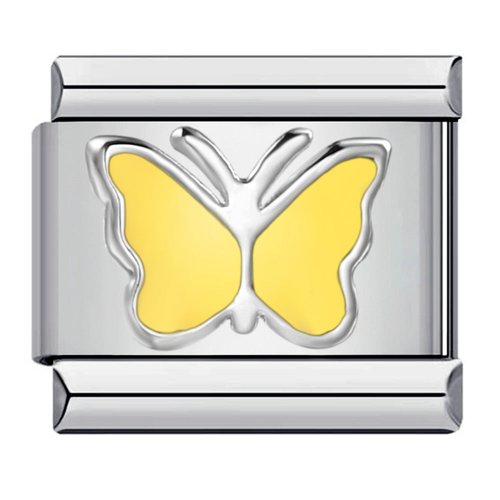 Titanium Steel Love Butterfly Stamping Pattern Color Drip Oil DIY Italian Module Bracelet Italian Charm Reference Knowledge 70/1000 T Titanium Steel Love Butterfly Stamping Pattern Color Drip Oil DIY Italian Module Bracelet Italian Charm Reference Knowledge 70/1000 T