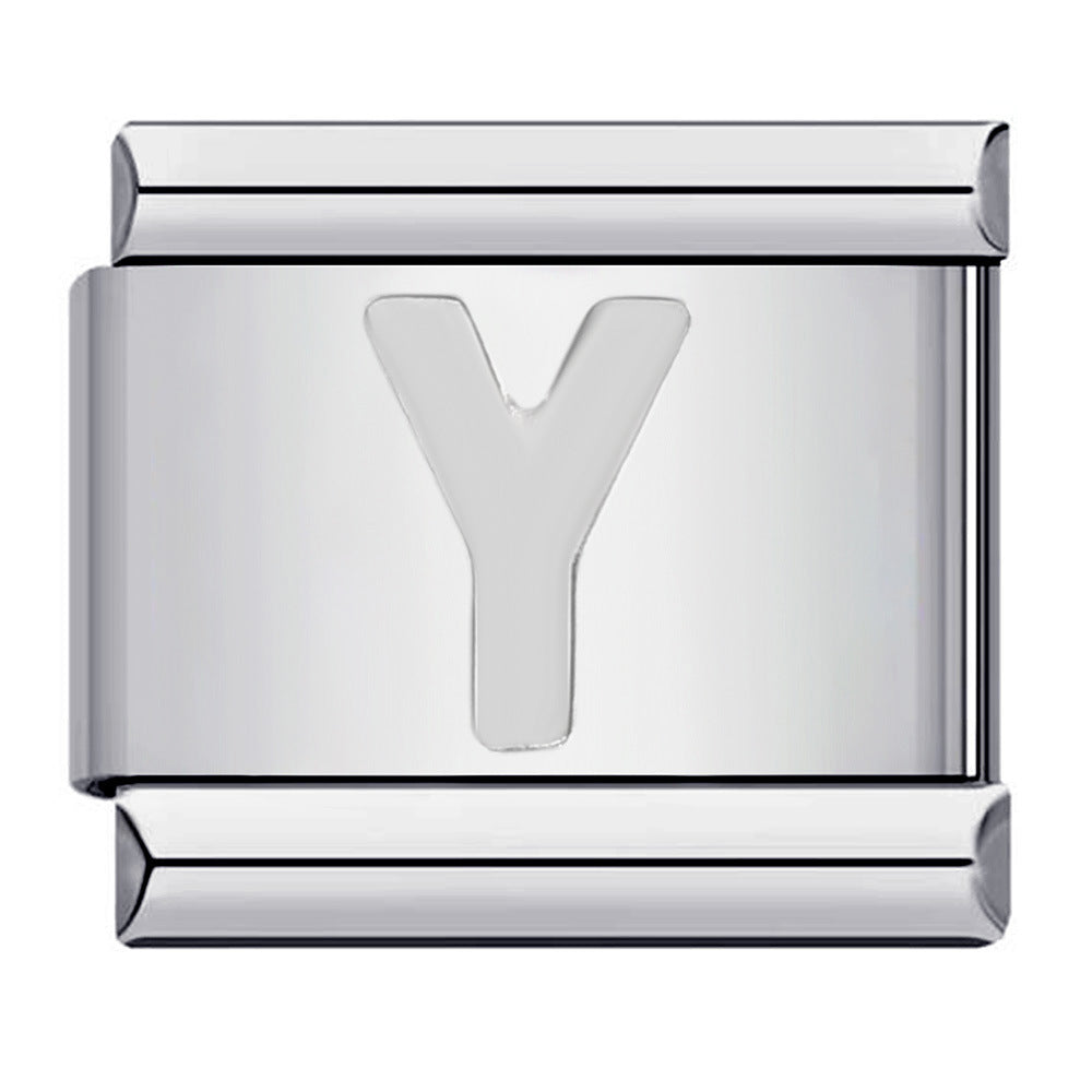 New Titanium Steel Silver Concave Surface 26 English Letters Italian Module Bracelet DIY Strap Chain Accessories Wholesale New Titanium Steel Silver Concave Surface 26 English Letters Italian Module Bracelet DIY Strap Chain Accessories Wholesale