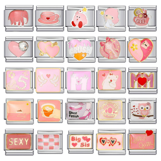 Pink Italian Modular Bracelet Titanium Steel Welding Gold Plated DIY Cartoon Free Connect Bracelet