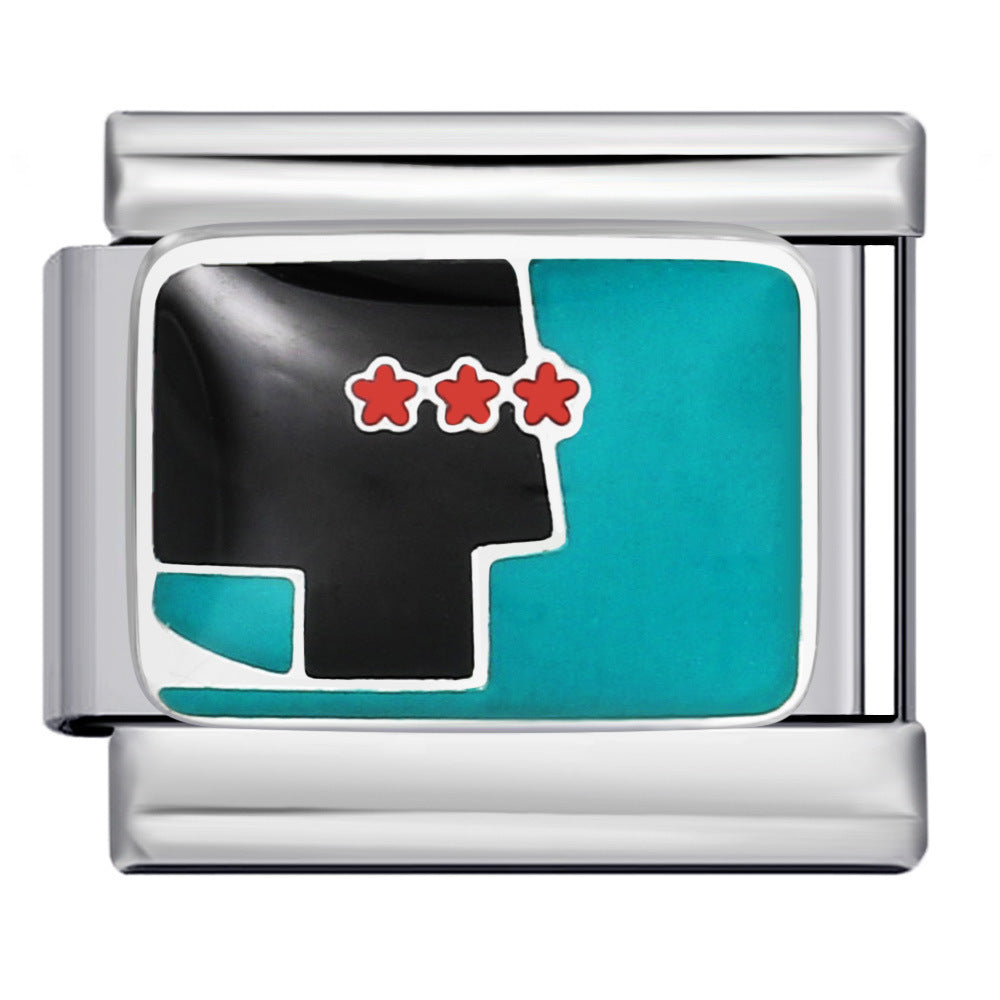 Personalized Pattern Italian Module Bracelet Stainless Steel Welding Drip Oil Cartoon DIY Elastic Splicing Bracelet Personalized Pattern Italian Module Bracelet Stainless Steel Welding Drip Oil Cartoon DIY Elastic Splicing Bracelet