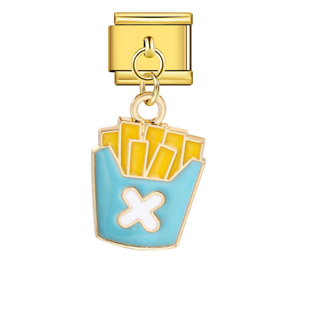 Gourmet Series Burger Fry Pendant Italian Module Bracelet Welding Drip Oil DIY Titanium Steel Strap Chain Gourmet Series Burger Fry Pendant Italian Module Bracelet Welding Drip Oil DIY Titanium Steel Strap Chain